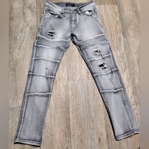 Smoke & Ash Premium Denim Jeans Gray Size 30 X 30 Distressed Design Pants Nwot